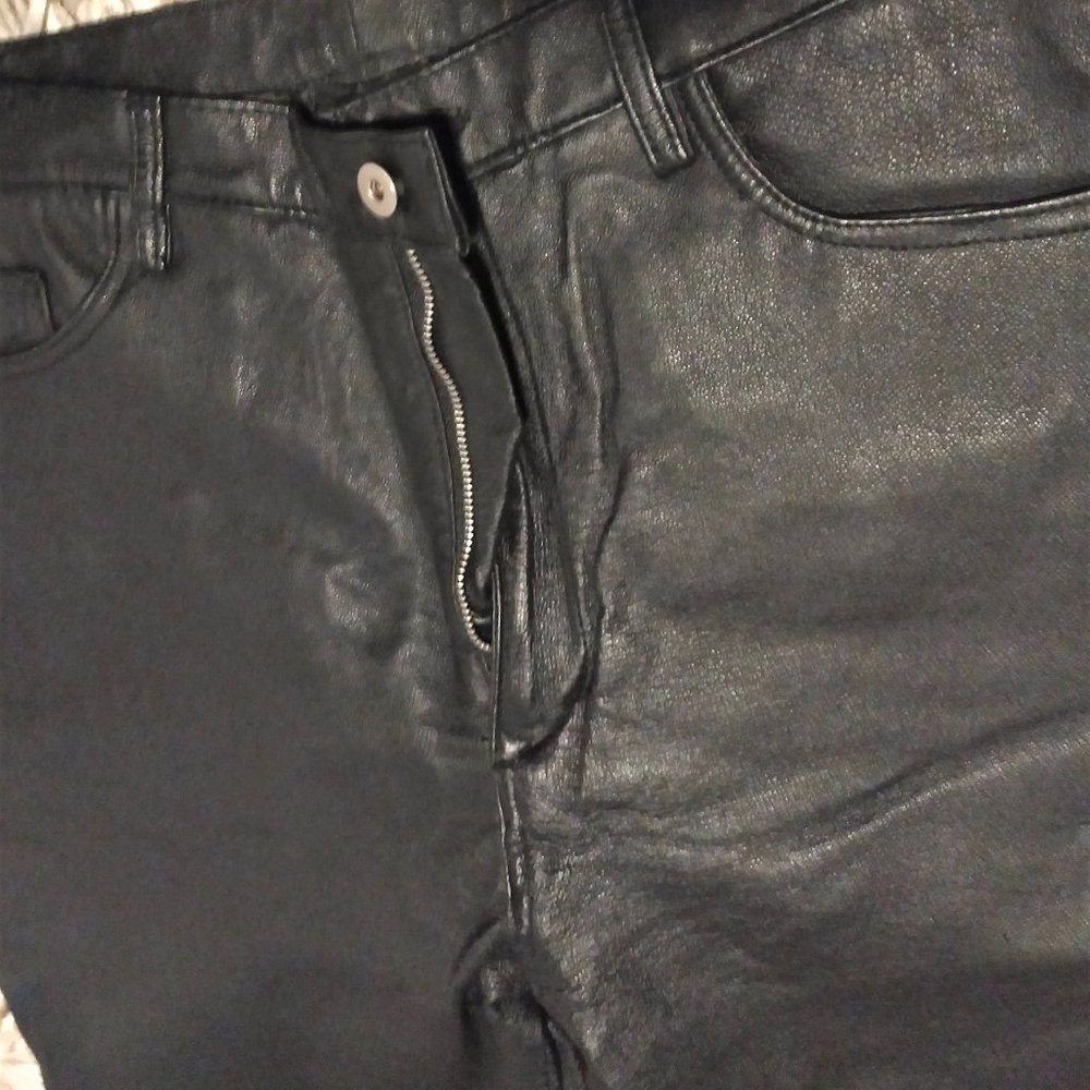 Vintage Genuine Black Leather Boot Leg Pants, Fully Lined Size 10